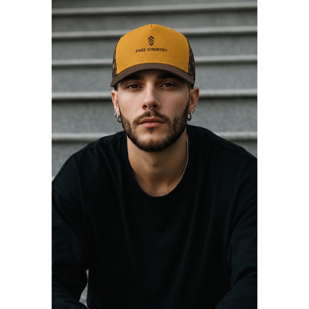Free Country Trucker Hat Yellow Camo Mesh Back Snapback Outdoor OSFM